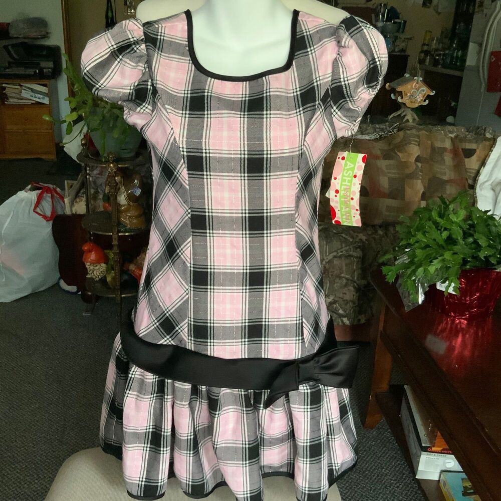 NWT Ashley Ann Pink Black Checkered Plaid Dress 14